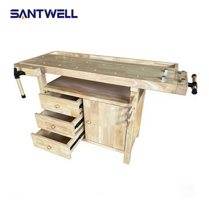 Banc de travail en bois de caoutchouc à grande capacité de charge avec armoire de rangement, table multifonctionnelle pour l'école et l'atelier - Product Image 5