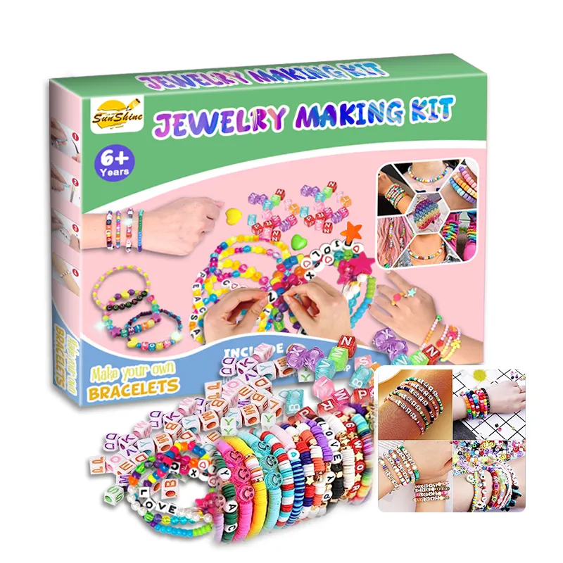 1000 pièces perles en plastique colorées enfants boîte à bijoux filles bracelet à bricoler soi-même Kits de fabrication de bijoux