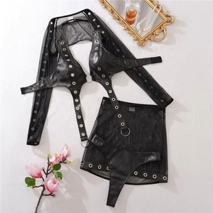 Set Reggiseno Sexy Stile Punk con Borchie, Costume da Festa per Club e Rave, Lingerie Erotica con Gonna Avvolgente, Set 4 Pezzi per Donne Sexy - Product Image 5