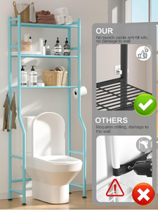 Étagères de salle de bain en métal autoportantes et peu encombrantes Bleu <span class=keywords><strong>au</strong></span>-<span class=keywords><strong>dessus</strong></span> des toilettes avec 4 crochets Meubles de rangement pour toilettes - Product Image 4