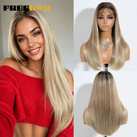 Perruques synthétiques Rebecca HD Lace Front de 22 pouces, blond platine avec racines foncées, pour cheveux bruns dégradés, perruque synthétique sans colle avec dentelle frontale HD