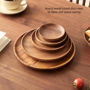 Nouvelles assiettes rondes en bois d'acacia très vendues, vaisselle de cuisine, assiettes à dessert, assiettes à fruits, assiettes à gâteau, assiettes à salade - Product Image 1