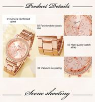 Ensemble 6 Pièces Montre à Quartz de Luxe Or Rose pour Femme Bague Collier Boucles d'Oreilles Strass Tendance Décontracté Montres Bracelets pour Dames