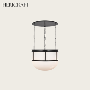 Luminaire suspendu/lustre en métal de style mid-century en laiton bruni antique pour salon, salle à manger, cuisine 110V - Product Image 5