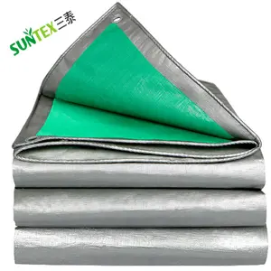 150g tarpaulin ירוק כסף עמיד למים גיליון tarp כבד עם עפעפיים לקמפינג או גינון