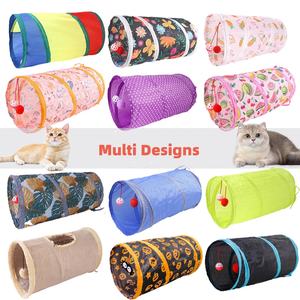 घंटी फर बॉल खिलौना के साथ नवीनतम प्रिंट ढहने वाली पिल्ला बिल्ली बिल्ली सुरंग घर - Product Image 2