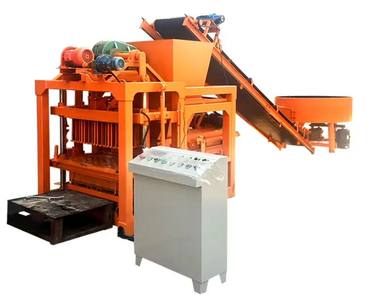 दक्षिण कोरिया में गर्म बिक्री पूर्ण उत्पादन लाइन QTJ4-28 अर्ध स्वचालित फ़र्श/ईंट बनाने की मशीन