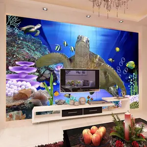 Custom Wall Mural 3D Underwater World Sea Turtle Non-woven Soundproof Wallpaper Living Room Modern Wall Painting Decorative