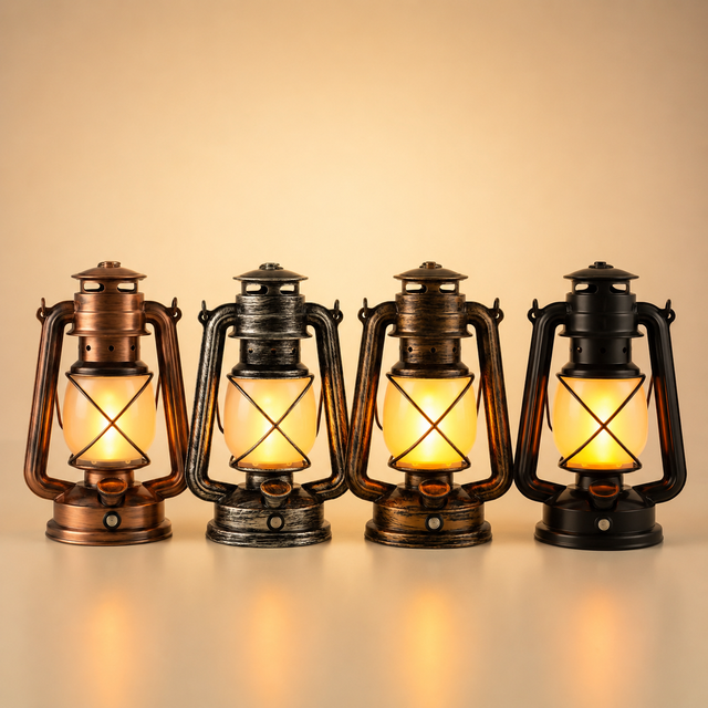 USB Rechargeable Camping Lantern Portable LED Flame Light Retro Style ABS Material IP20 Rated Dimmable 3-Speed Adjustable for