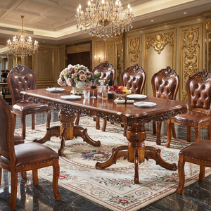 Juego de Comedor Tradicional de Madera Tallada, Mesa Rectangular para 8 Personas, Sillas de Cuero Estilo Antiguo, Muebles para Comedor - Product Image 3