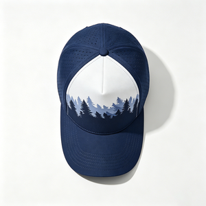 Casquette de baseball unisexe 5 panneaux en toile perforée au laser, séchage rapide, imprimé forêt montagne arbre personnalisé, respirante, pour activités de plein air et pêche - Product Image 4