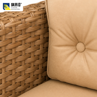 6-teiliges Gartenmöbel-Set aus PE-Rattan-Geflecht, 3-Sitzer-Sofa, 2 Sessel, 2 Ottomanen, Esstisch, braun