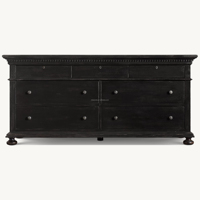 Commode à 7 tiroirs en chêne James de style RH haut de gamme, meuble de rangement de luxe pour chambre à coucher avec moulures dentelées, credenza artisanale pour suite parentale