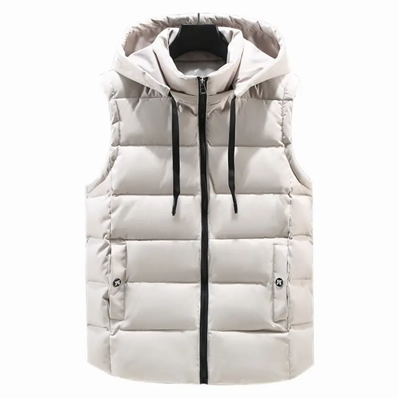 Down Jacket Vest Custom Inverno Excelente Sem Mangas Térmico Down Coat Tecido Poliéster Homens Puffer Removível Hoodie Quente Plus Size