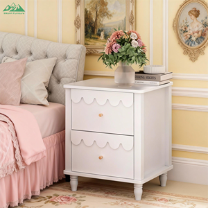 Comodino Moderno Wayon con 2 Cassetti e Motivo a Petali, Gambe in Legno Massello, Arredamento per Camera da Letto - Product Image 3