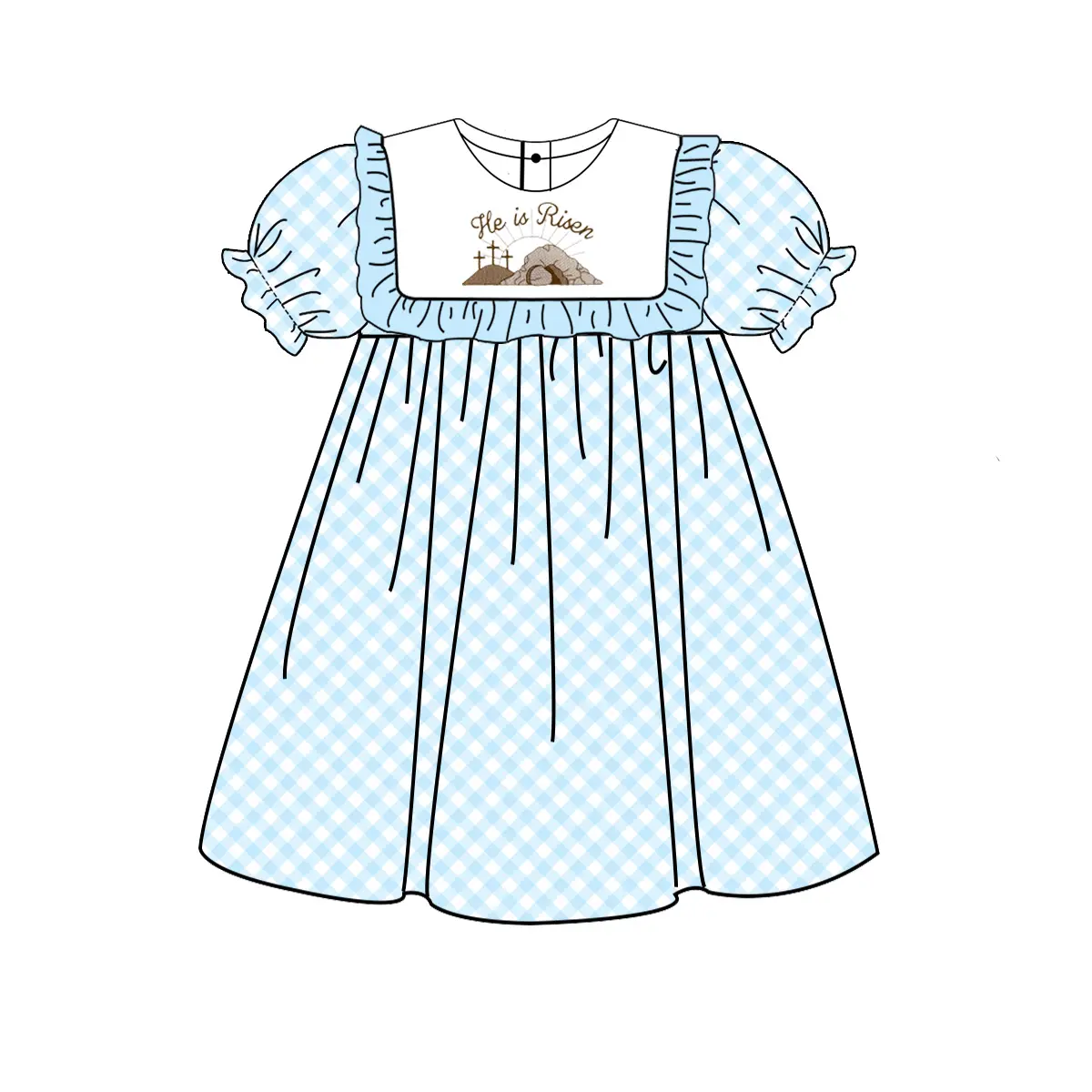 Easter kids clothing wholesale navy collar holiday girls dress embroidery custom printed dress spring baby girl's dresses