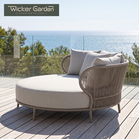 Fabricant de meubles d'extérieur, lit de jour rond de luxe pour l'extérieur avec tressage en corde et structure en aluminium