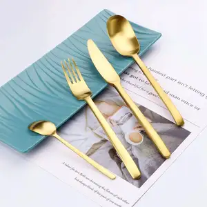 2024热卖金银不锈钢餐具套装婚礼场合餐桌餐具-刀勺叉子茶勺全金属