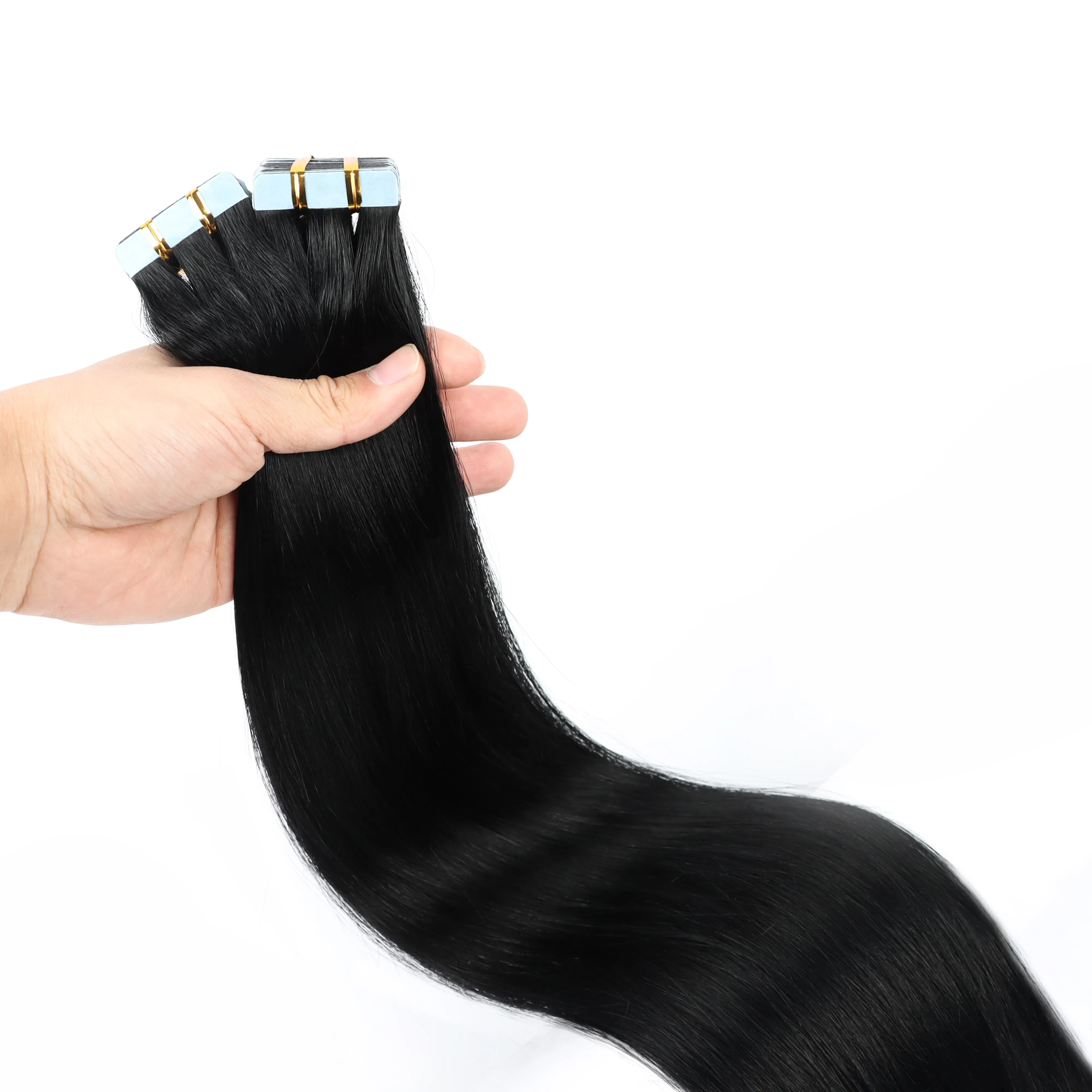 Top Quality 100 Human Hair Extension Russian Raw Hair 24 Inches Black Tape In Hair Extension
