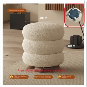 Trendy Ins Cream Aesthetic Sherpa Round Stool - Modern Home <strong>Bedroom</strong> Vanity Dressing <strong>Chair</strong> - Product Image 3