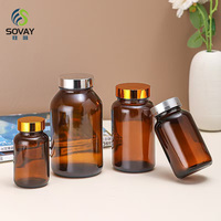 Bouteille en verre ambré à large ouverture, personnalisable, avec couvercle, contenances optionnelles 60ml, 75ml, 120ml, 200ml, 300ml