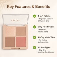Palette de contour en poudre pressée DOPI 4 teintes, illuminateur, blush mat, maquillage longue tenue, OEM ODM, logo personnalisé, marque privée