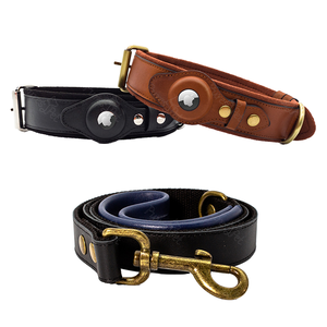 Collar de cuero para mascotas personalizable al por mayor con decoración de piel patrón sólido MOQ bajo para perros y Airtag Collar para perros Collar para mascotas - Product Image 2