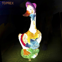 Festival en plein air grande résine ferme animal coq statue éclairage fibre de verre LED poulet oiseau sculpture pour décoration de noël