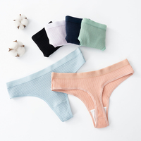String en coton côtelé sans couture pour femmes, slip de bikini taille basse simple pour femmes, sous-vêtements de sport pour filles, grande taille