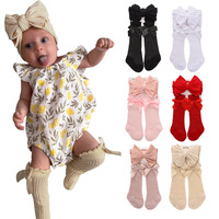 Nouvel ensemble d'été pour enfants : Bandeau et chaussettes à double couche avec nœud jacquard en nylon et coton pur, chaussettes mi-hautes ajourées
