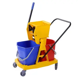 Hotel Hall Plastic Cleaning Trolley Side Press Double Mop Bucket with Wringer