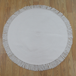 Alfombra Redonda Trenzada de <span class=keywords><strong>Dos</strong></span> Lados, Tejido Plano, de <span class=keywords><strong>Lana</strong></span>, <span class=keywords><strong>con</strong></span> Borlas, Venta al Por Mayor - Product Image 4