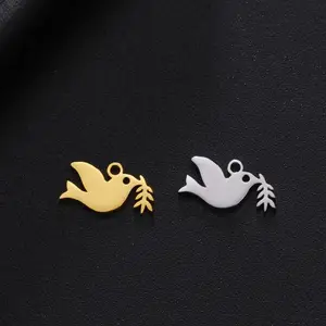 Stainless steel animal charms for DIY jewelry making cat, rabbit, pigeon, and peace bird feather pendant