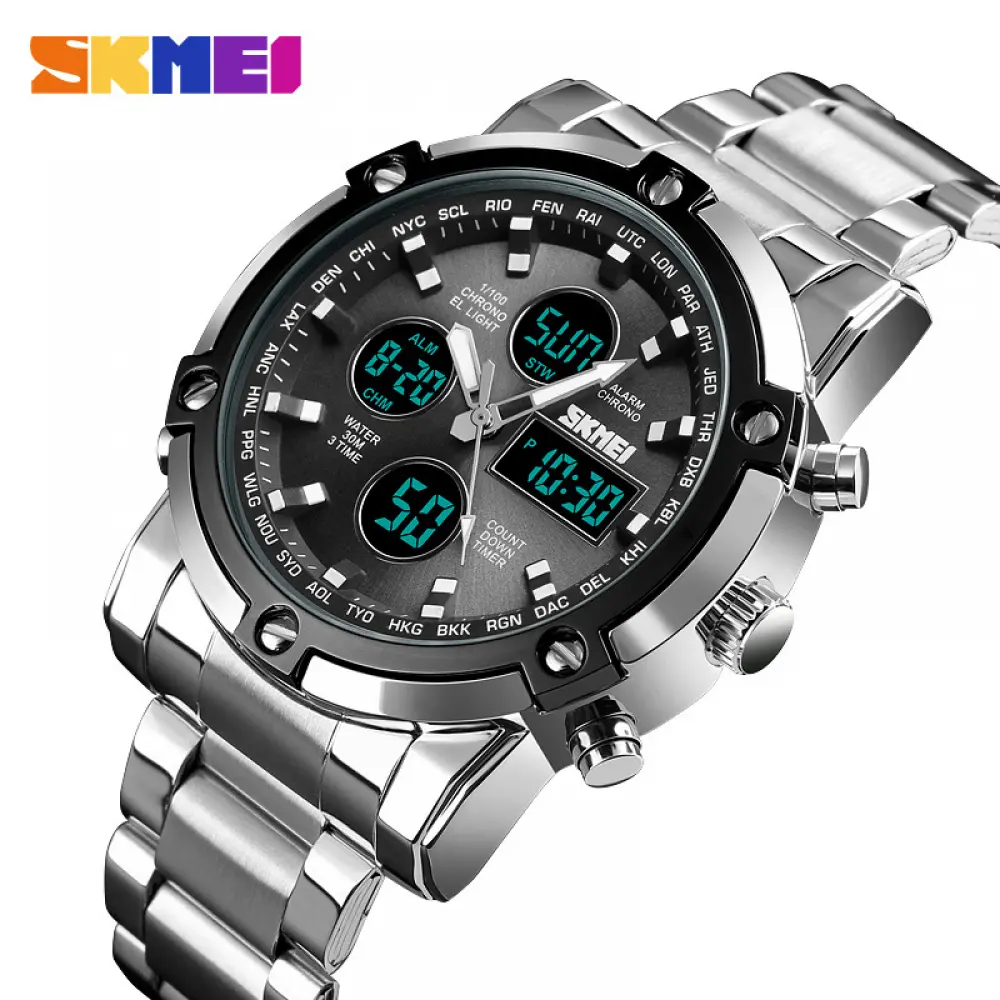 promotion 1389 skmei 3time clock men factory direct sale watch electronic waterproof stainless steel watch men