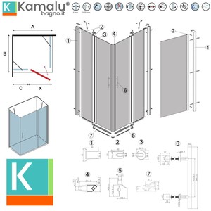 Kamalu KPX2800 Porte Doccia Moderne Senza Telaio 80x80 con Ante Pieghevoli e Fisse, Stile Pieghevole con Telaio in Acciaio Inox e Alluminio - Product Image 3