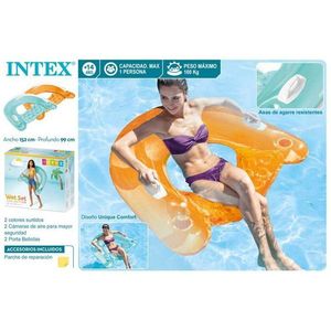 Anello da nuoto Intex 152x99cm arancione con portabevande per adulti, galleggiante per piscina - Product Image 3