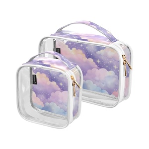 Lot de 2 trousses de maquillage transparentes en PVC personnalisées, format carré, pour voyage, accessoires de toilette, bagage cabine - Product Image 1