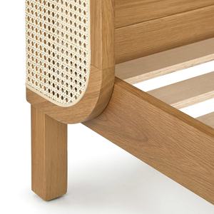 Base de Cama de Madera Maciza Estilo Nórdico Francés con Cabecera de Ratán, Tamaño Queen/King - Product Image 6