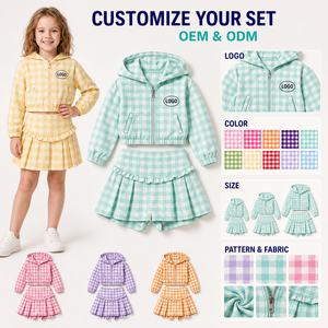 Completo Sportivo per Bambine con Felpa a Quadri e Gonna, Giacca con Zip in Tessuto Elasticizzato e Gonna Plissettata - Product Image 2