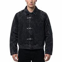 Veste en jean vintage délavée personnalisée pour homme avec broderie florale, manteau en toile épaisse avec fermoir de pompier, veste de travail de type marin ou charpentier