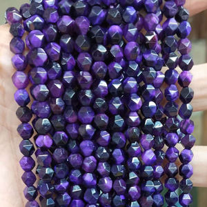 Perlen im Diamant schliff Facettiert Blau Lila Grün Fuchsia Star Cut Tigerauge Stein Starcut Tigerauge Strang 6mm 8mm 10mm - Product Image 6