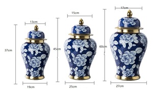 Classica custodia per fiori blu e <span class=keywords><strong>bianca</strong></span> grande vaso di zenzero in <span class=keywords><strong>ceramica</strong></span> con bordo dorato - Product Image 6