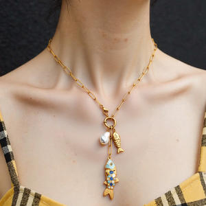 Ciondolo di pesce oceano 18K oro placcato in acciaio inox catena fai da te collana gioielli moda accessori - Product Image 4