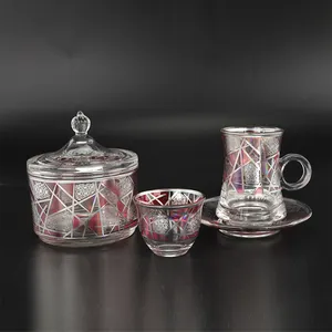Juego de tazas de té personalizadas, tazas de té turco de cristal y café árabe, Juego de platillos, 26 Uds., venta al por mayor