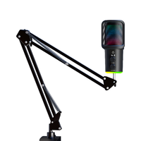 Microphone d'ordinateur de type RGB avec un bonnette anti-vent en mousse et compatible avec les smartphones pour l'enregistrement et la diffusion.