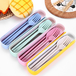 Portable Wheat Straw Cutlery <b>Set</b> Foldable Spoon Fork Chopsticks Knife With Case for Travel Camping School - Product Image 3