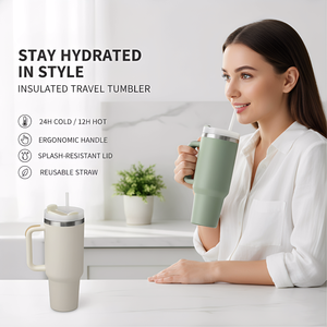 Vaso Térmico Personalizado de 40oz con Asa, Tapa Antiderrames, Vaso de Acero Inoxidable al Vacío para Bebidas Frías y Calientes al por Mayor - Product Image 2