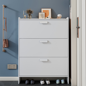 Gabinete <span class=keywords><strong>Zapatero</strong></span> <span class=keywords><strong>con</strong></span> Cajones Abatibles para Entrada Pasillo Estilo Moderno <span class=keywords><strong>y</strong></span> Sencillo Estante para Zapatos de Balcón Blanco - Product Image 3