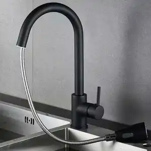 China Manufacturer Dual Mode Outlet Water SUS 304 Single Handle Pull Down Black Hot And Cold Water Sink Kitchen Tap