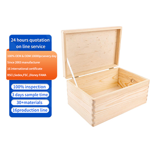 Plain Unpainted Gift Box with Hinged Lid for Tool Toy,Creative Deco Large Wooden Storage Box